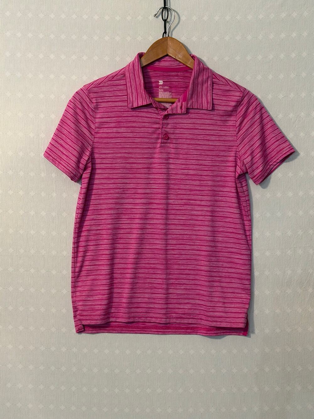 All In Motion Boys Polo Shirt XL 14 Pink Striped Short Sleeve Golf